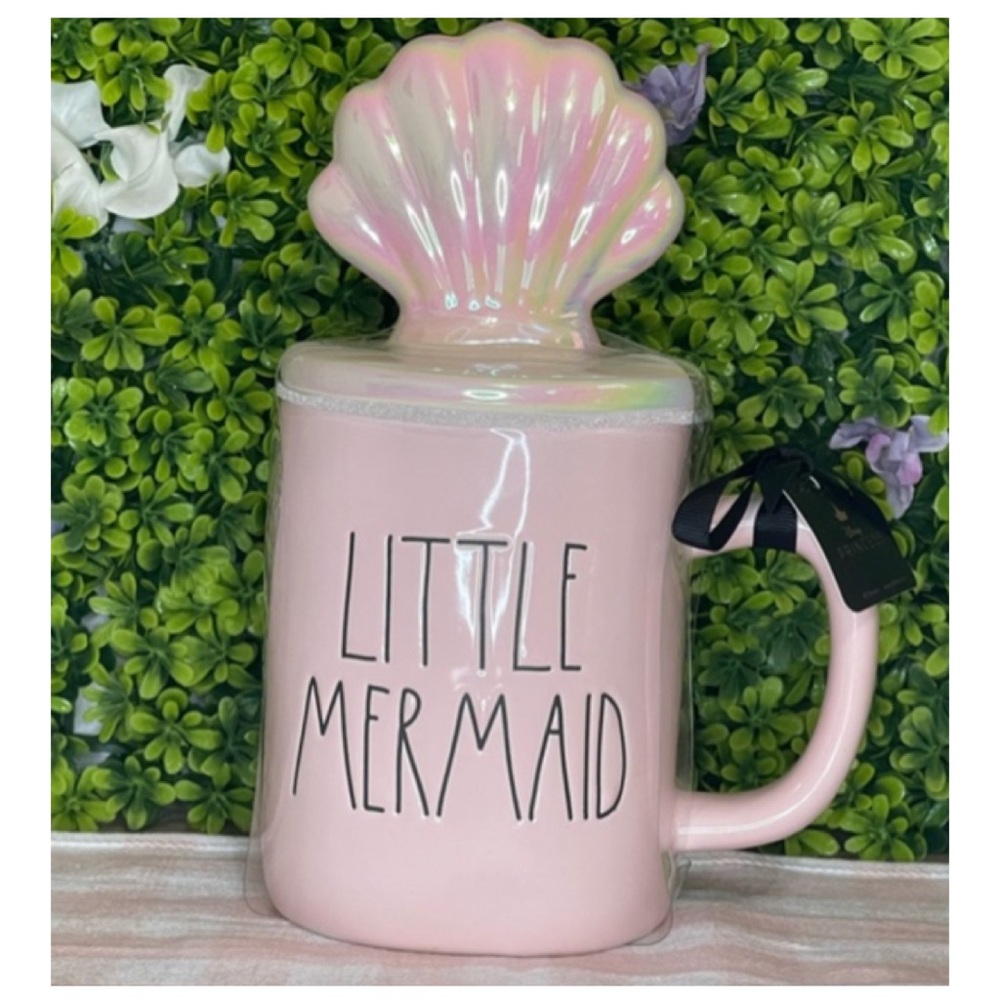 NEW Rae Dunn Disney Princess Pink Little Mermaid Mug & Iridescent Shell Topper - Picture 3 of 5